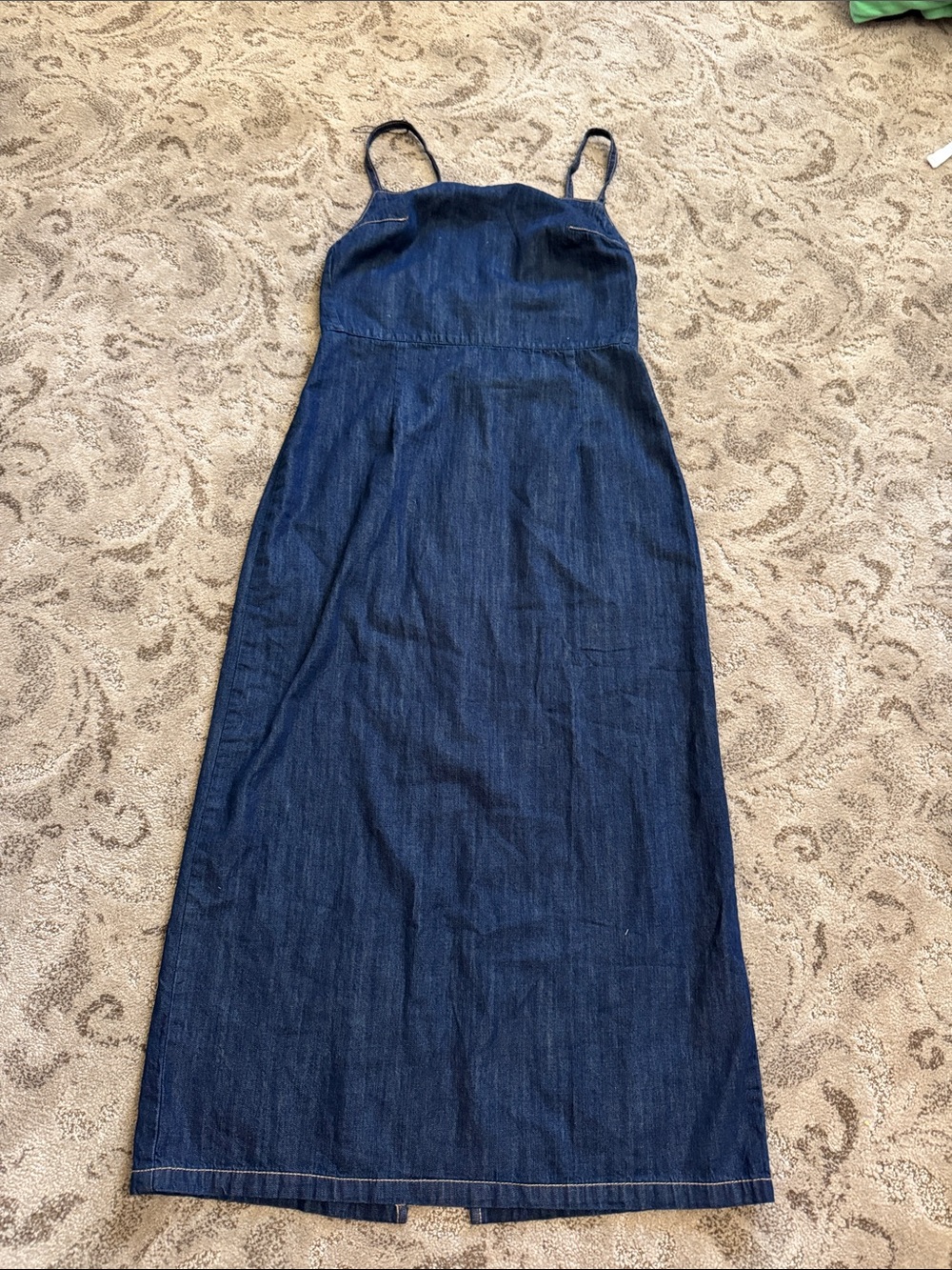 Denim Maxi Dress with Spaghetti Straps - Dark Blue